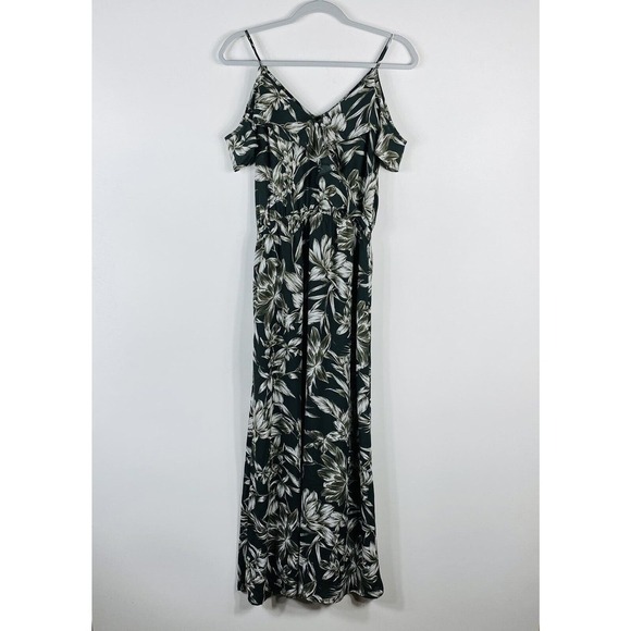 Banana Republic Size 2 Floral Printed Cold Shoulder Maxi Dress Green - Picture 1 of 4